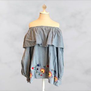 ZARA Woman Gingham Plaid Floral Embroidered Top